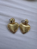 Gold Ridged Heart Stud Earrings